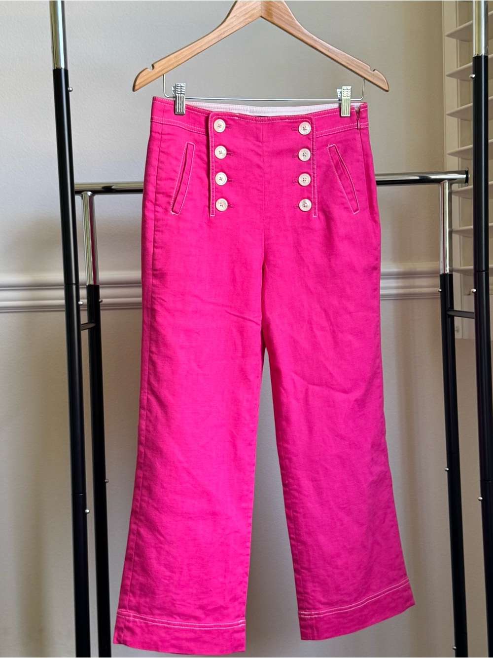 J. Crew Peyton Sailor Pant Stretch Linen Fuchsia Pink Size 4 Pre-Owned